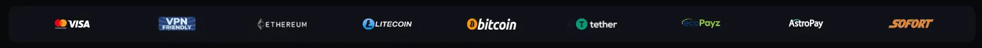 Betride Casino Payment Methods - Visa, Ethereum, Litecoin, Bitcoin, Tether, ecoPayz, AstroPay, SOFORT